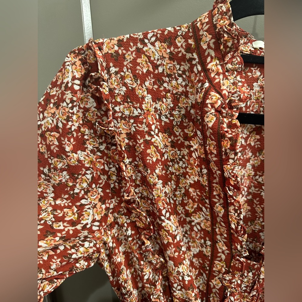 COPY - Max studio burgundy foral maxi dress with ruffles